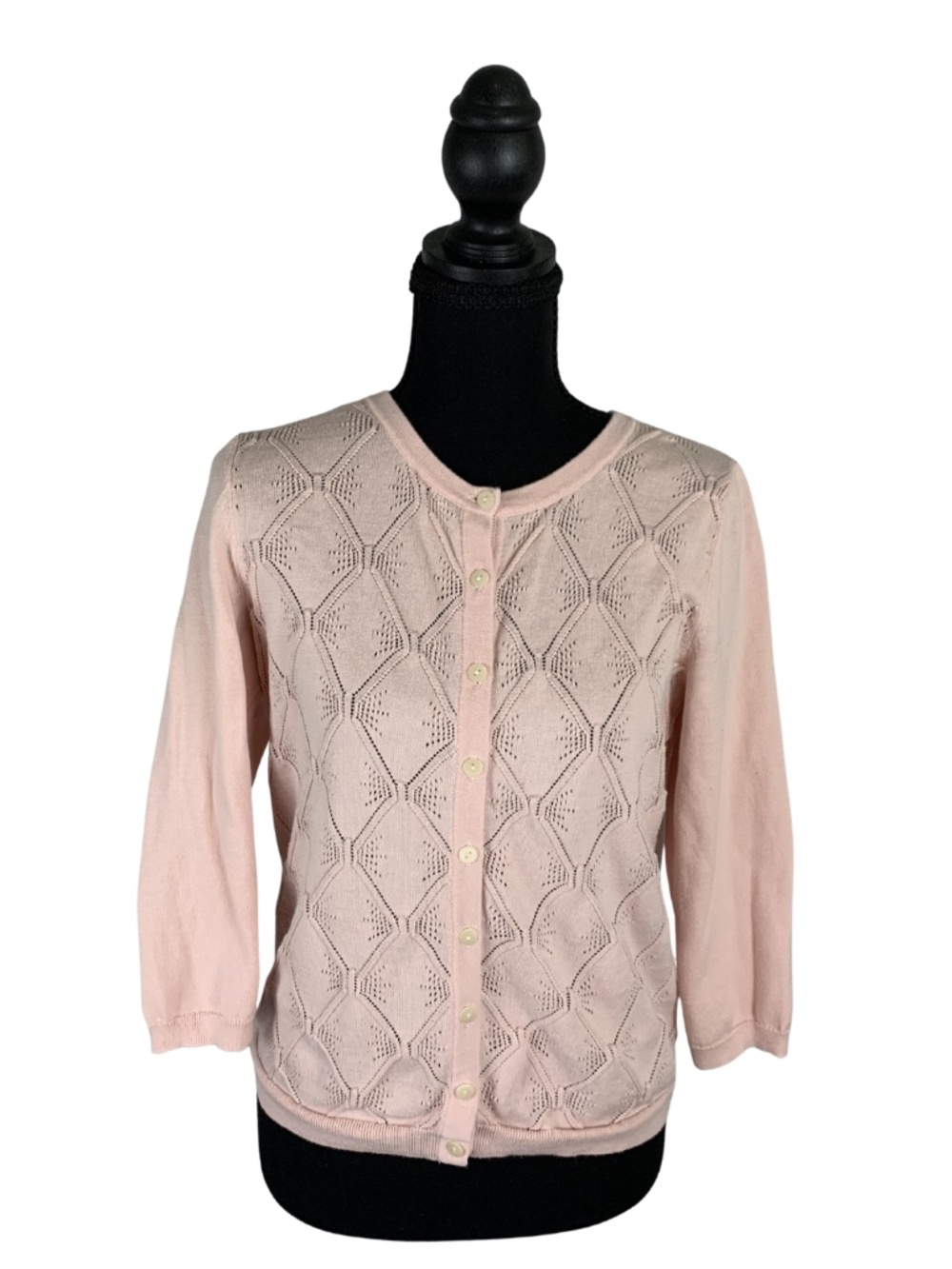Talbots Light Pink Openwork Pima Cotton Cardigan Women MP Preppy Workwear